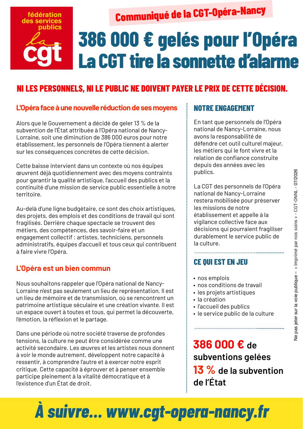 Aperçu du document : 386 000 € gelés pour l’Opéra